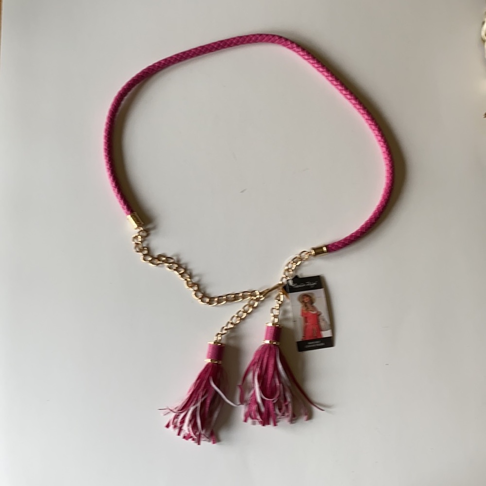 NWT Charlie Page - Braided pink belt w/tassels 34”